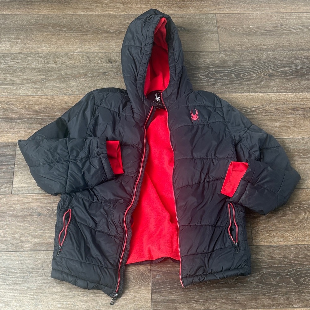 Spyder Kids Black and Red Puffer Jacket